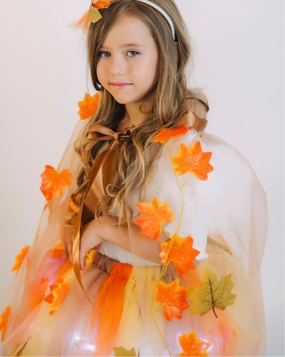 Tulle Cape, Brown With Orange Leaves, Autumn Fairy