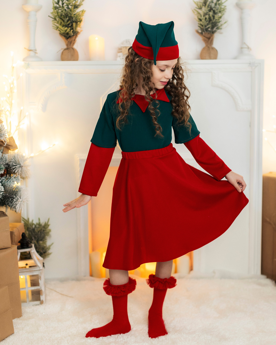 Girls' 3-Piece Elf Costume with Lights