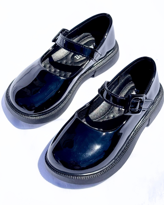 Pantofiori Negri Speciali, De Școală, cu catarama, tapla pufoasa