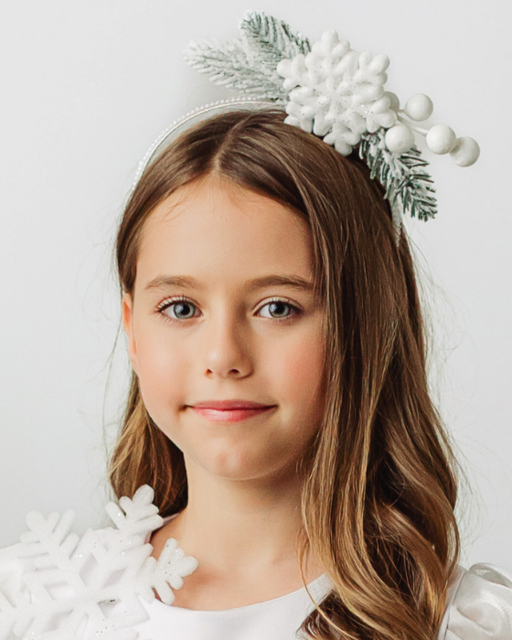 Snowflake Headband with Snow-Covered Fir Tree
