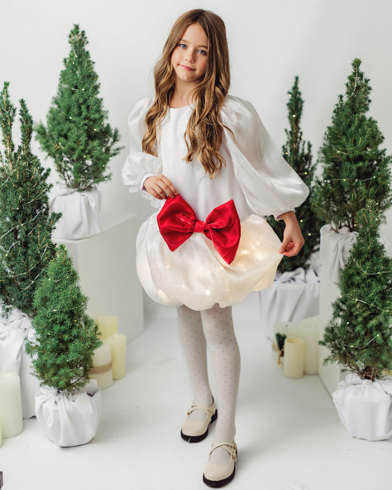 White Dress with Lights and Red Bow, Martisor, March 8th