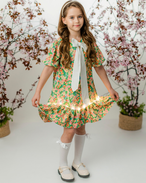 Spring's Cheerful Floral Dress and School/Kindergarten Bow