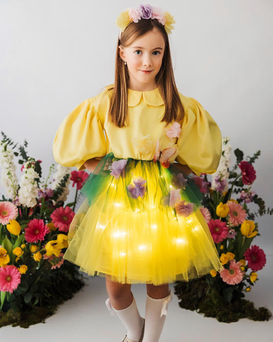 Meadow dress with flowers, with lights, Spring Celebration / Spring Fairy