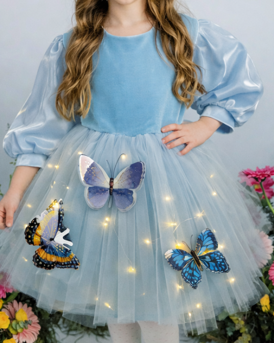 Blue Dress with Lights, Tulle with Butterflies