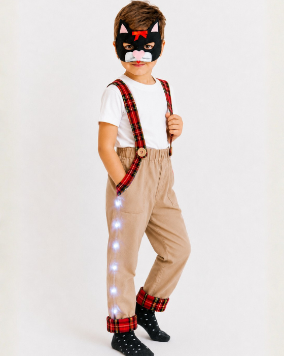 Costum de Motan Incaltat cu Led-uri, 3 piese cu tricou alb