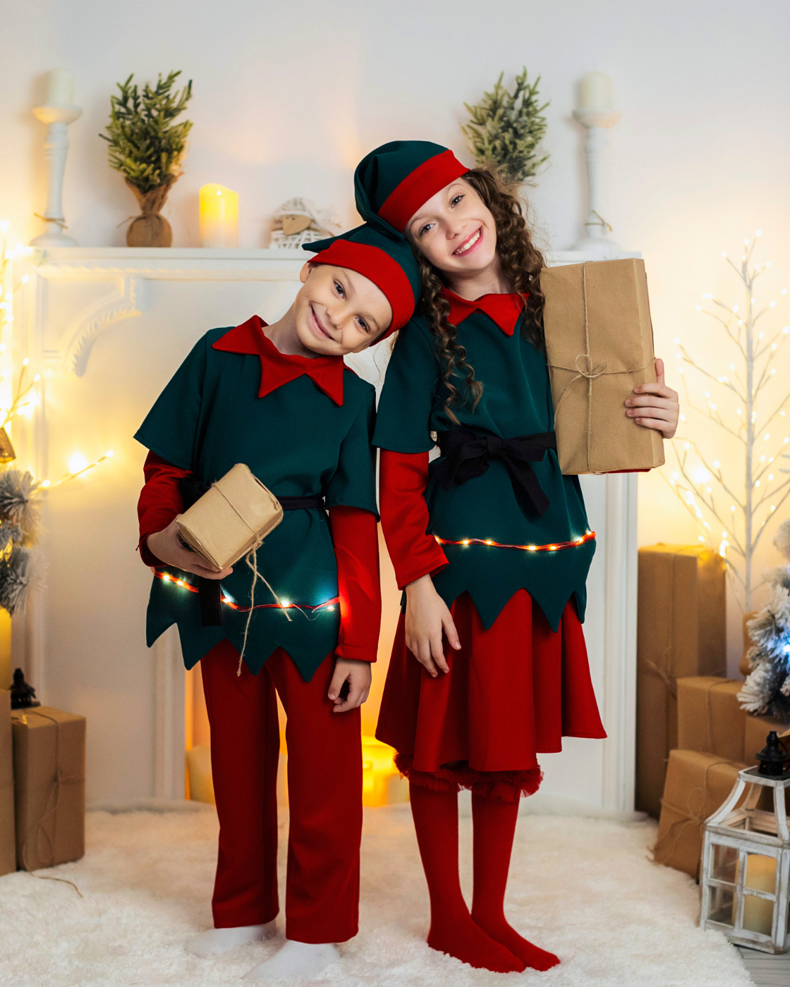 Girls' 3-Piece Elf Costume with Lights