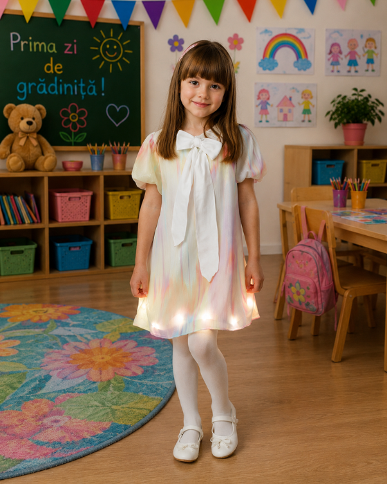 Rainbow Dress with Bow, for School / Kindergarten