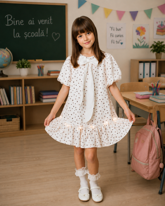 Dress with Lights and Cheerful Flowers for School / Kindergarten