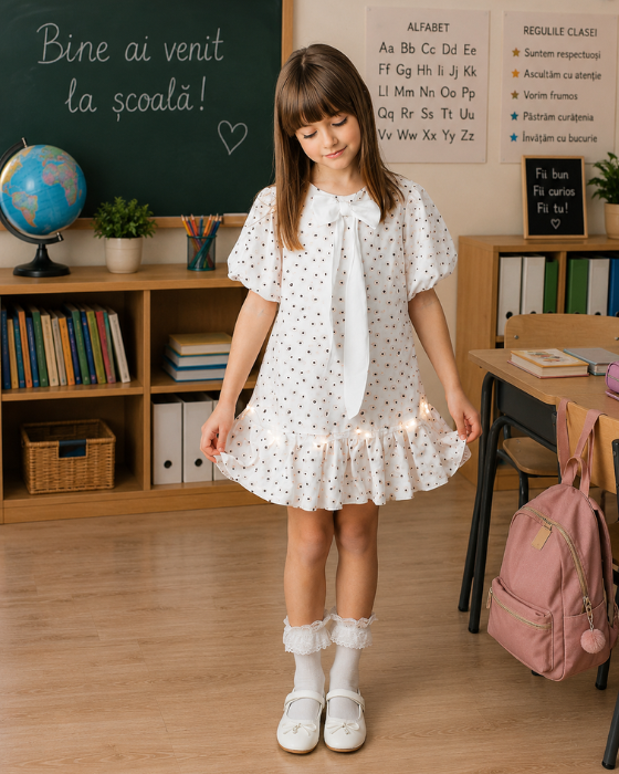 Dress with Lights and Cheerful Flowers for School / Kindergarten