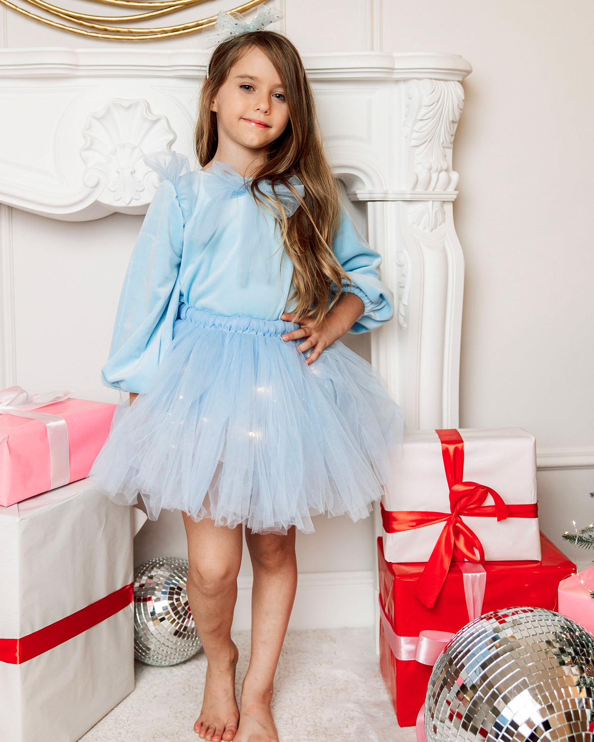 Skirt+Blouse+Headband Set, Princess Blue