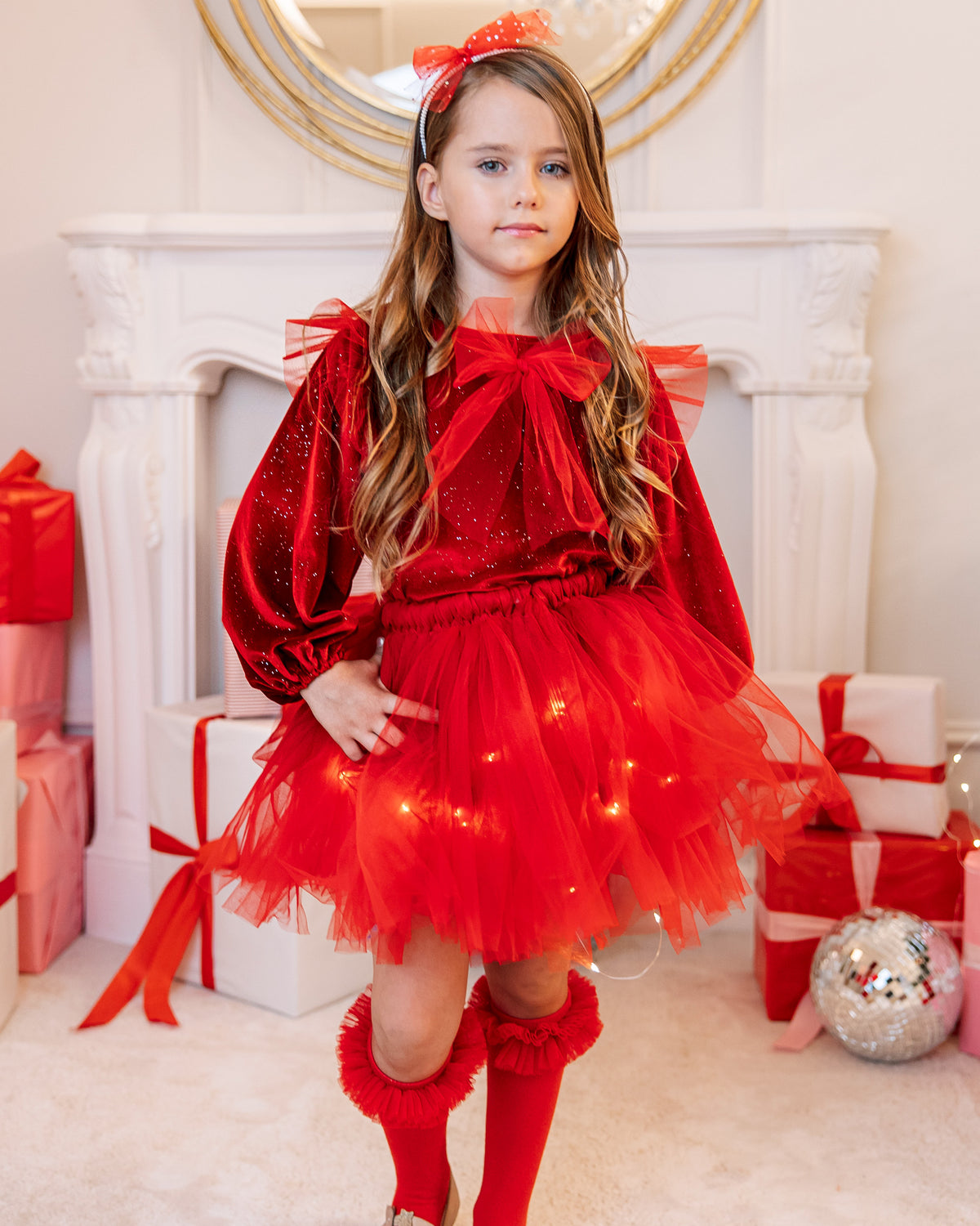 Red Outfit Skirt+Blouse+Headband, Red