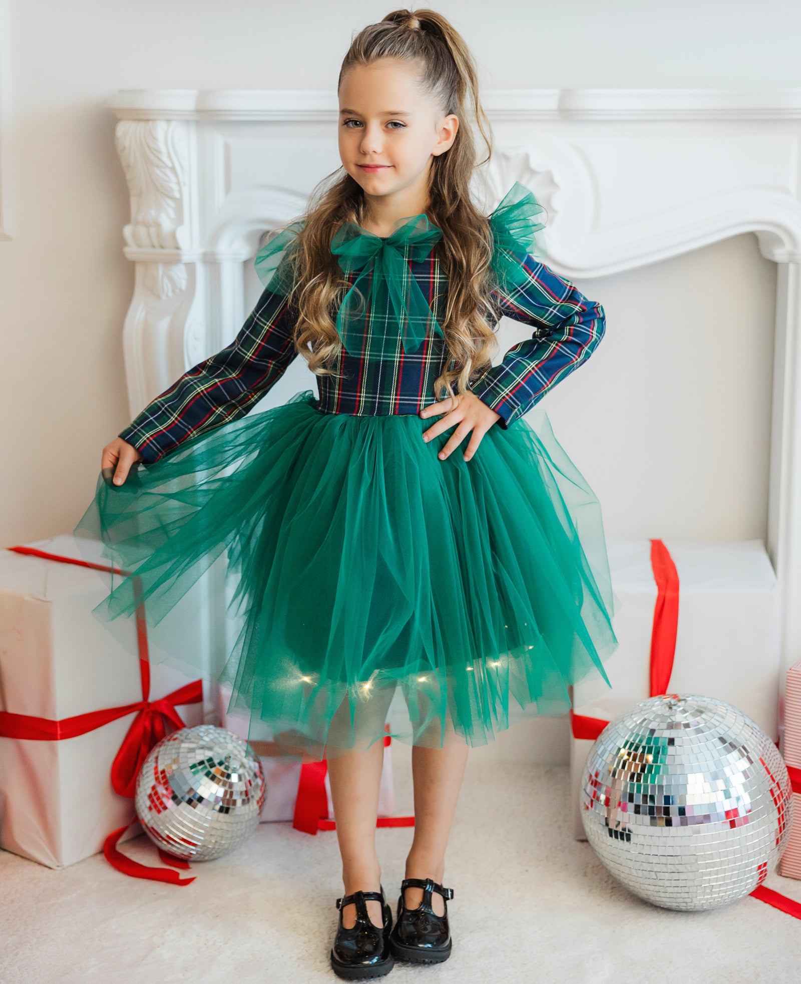 Sparkle Dress, Green Checkered