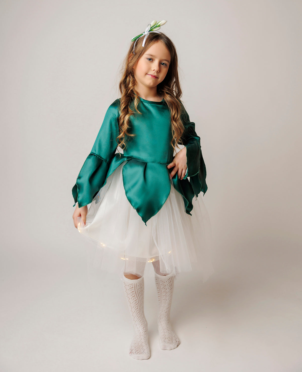 Snowdrop Dress with Lights, Train, Spring Fairy, Recital