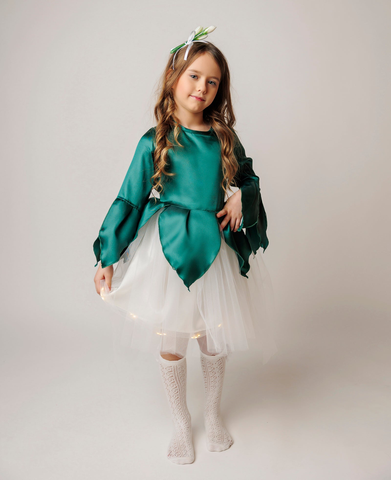 Snowdrop Dress with Lights, Train, Spring Fairy, Recital