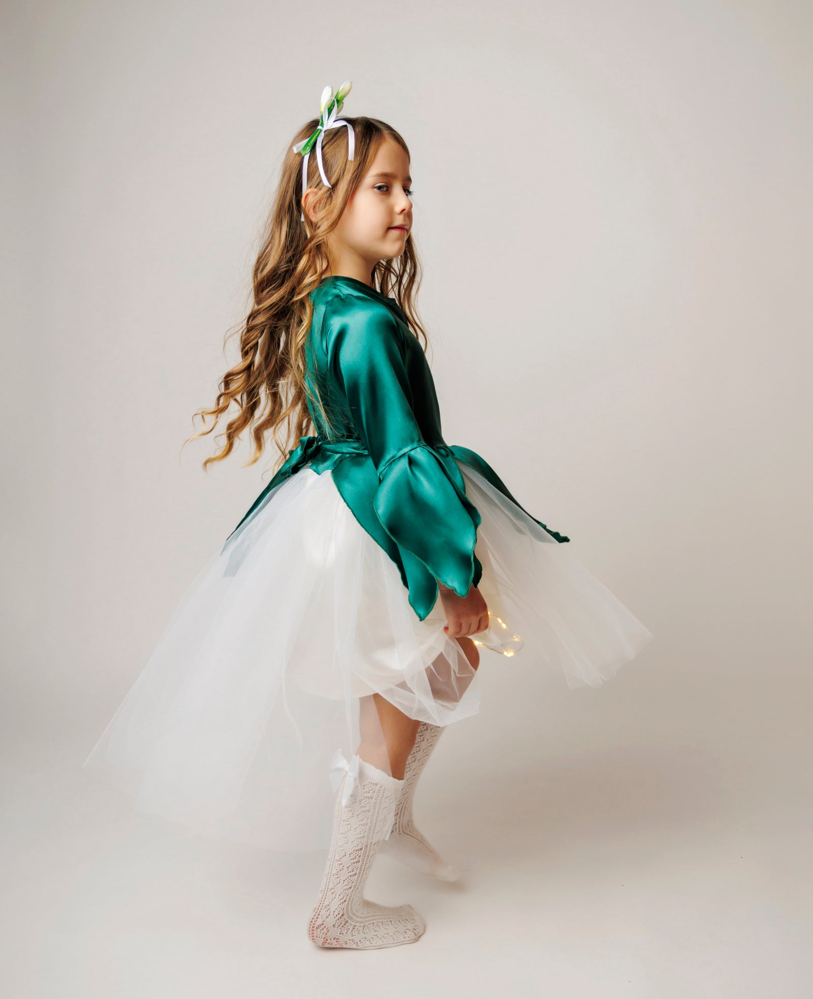 Snowdrop Dress with Lights, Train, Spring Fairy, Recital