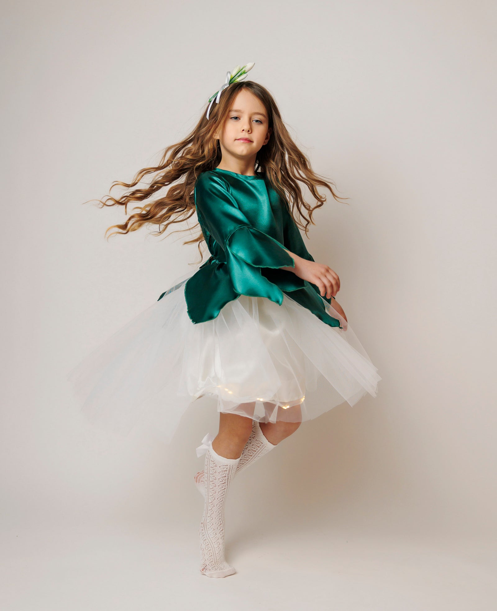 Snowdrop Dress with Lights, Train, Spring Fairy, Recital
