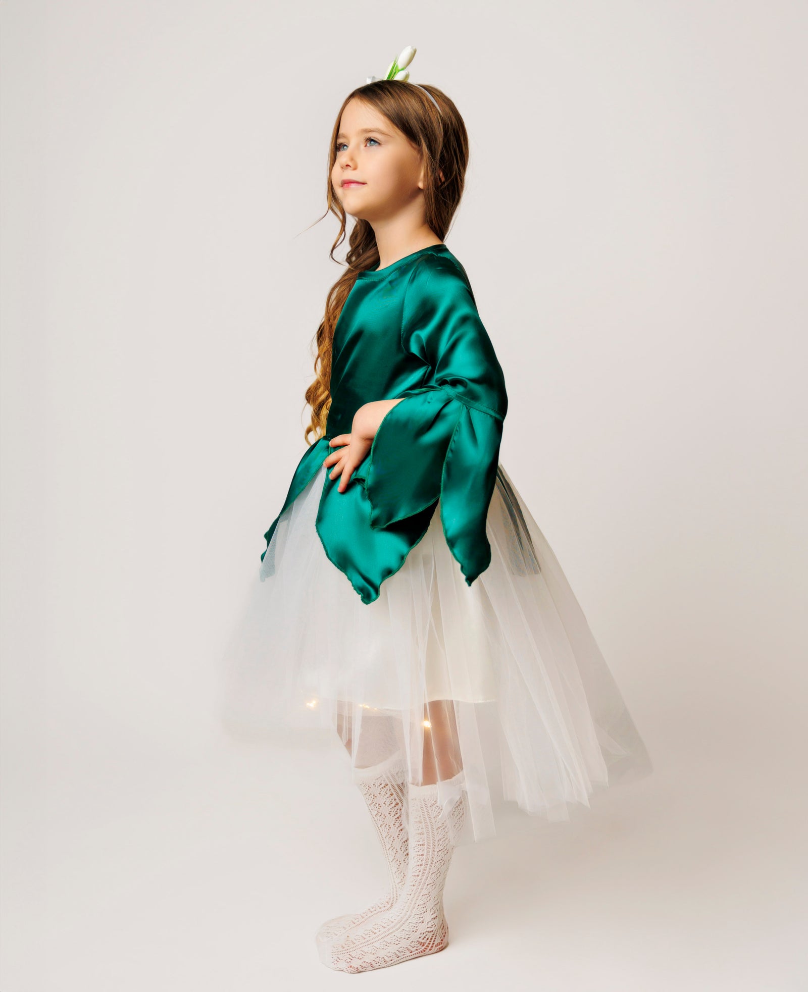Snowdrop Dress with Lights, Train, Spring Fairy, Recital
