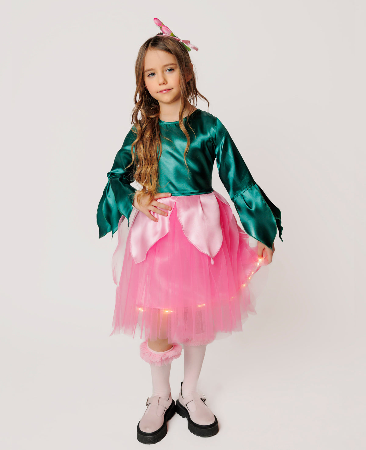 Costume with Lights, Pink Flower Fairy / Butterfly, 4 Pieces 