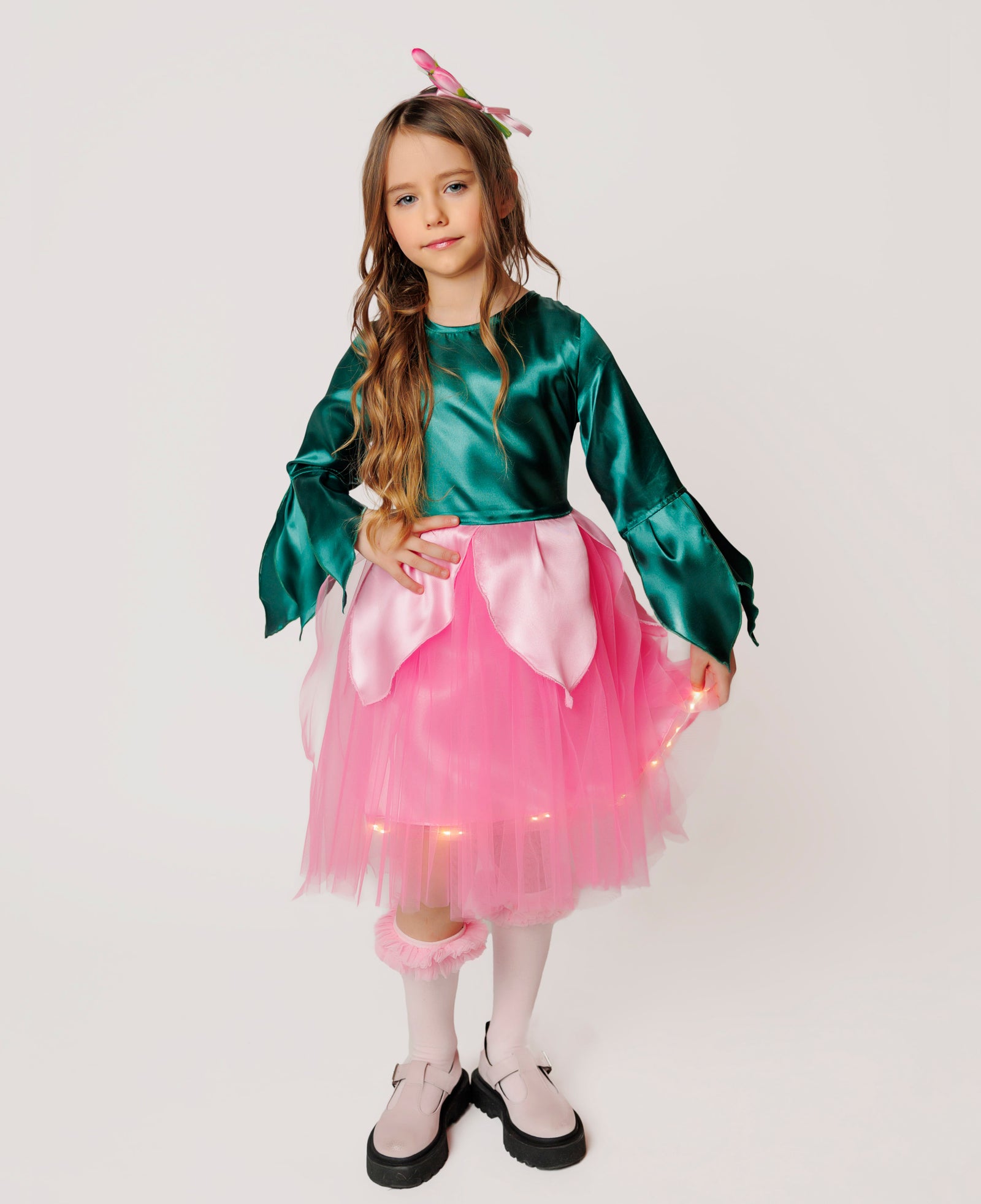 Costume with Lights, Pink Flower Fairy / Butterfly, 4 Pieces 
