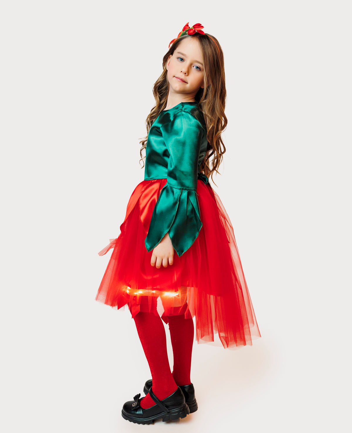 Red Flower Candle Costume, 2 Pieces, Dress + Headband, Spring, Celebration