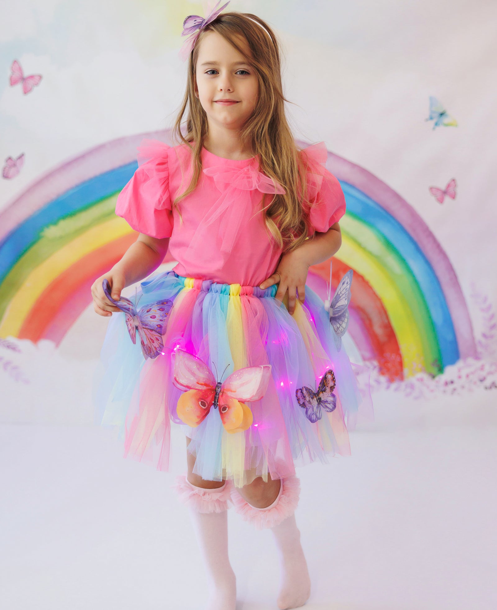 Pastel Rainbow Lights Skirt + Butterflies