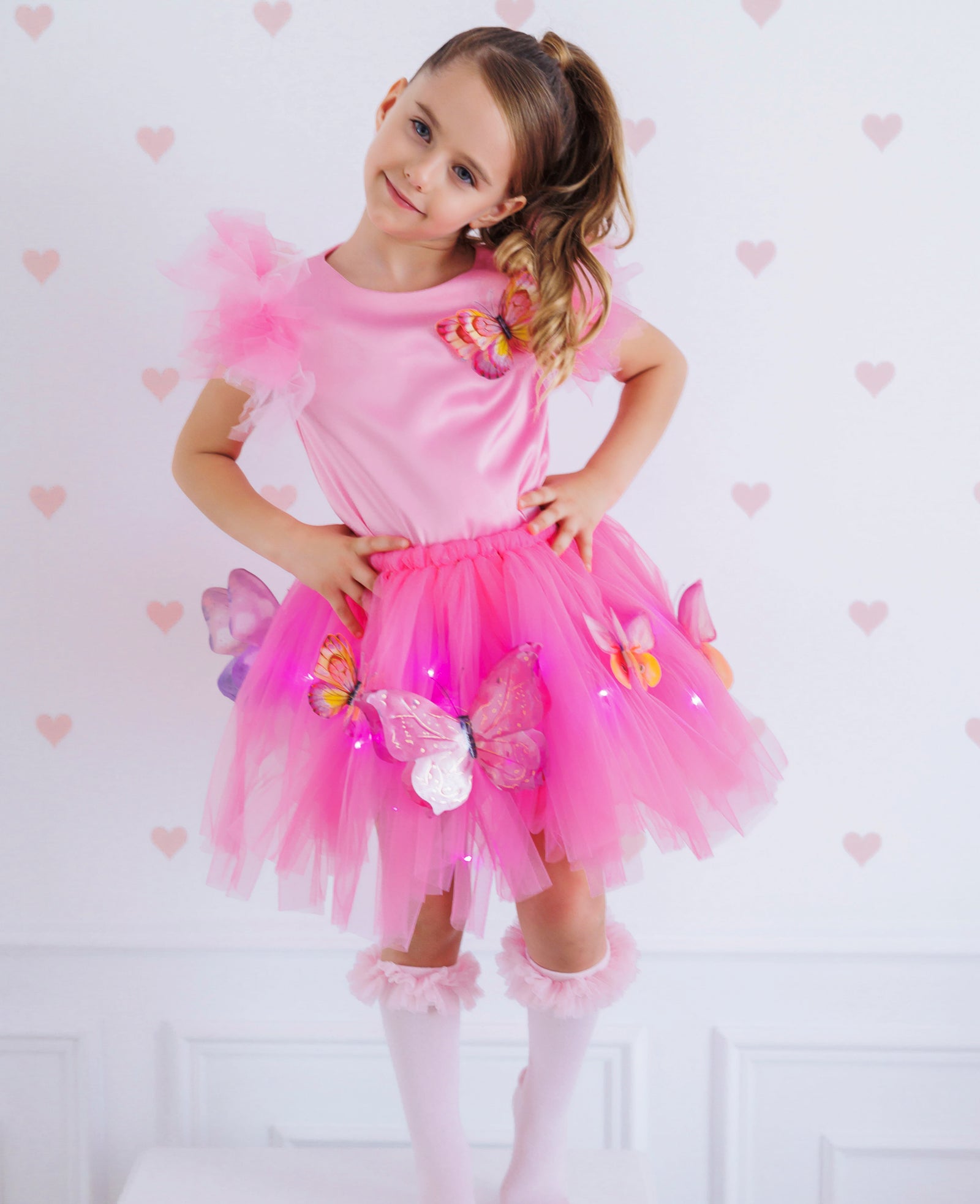 Set with Lights, Candy Pink Butterfly, 2 Pieces