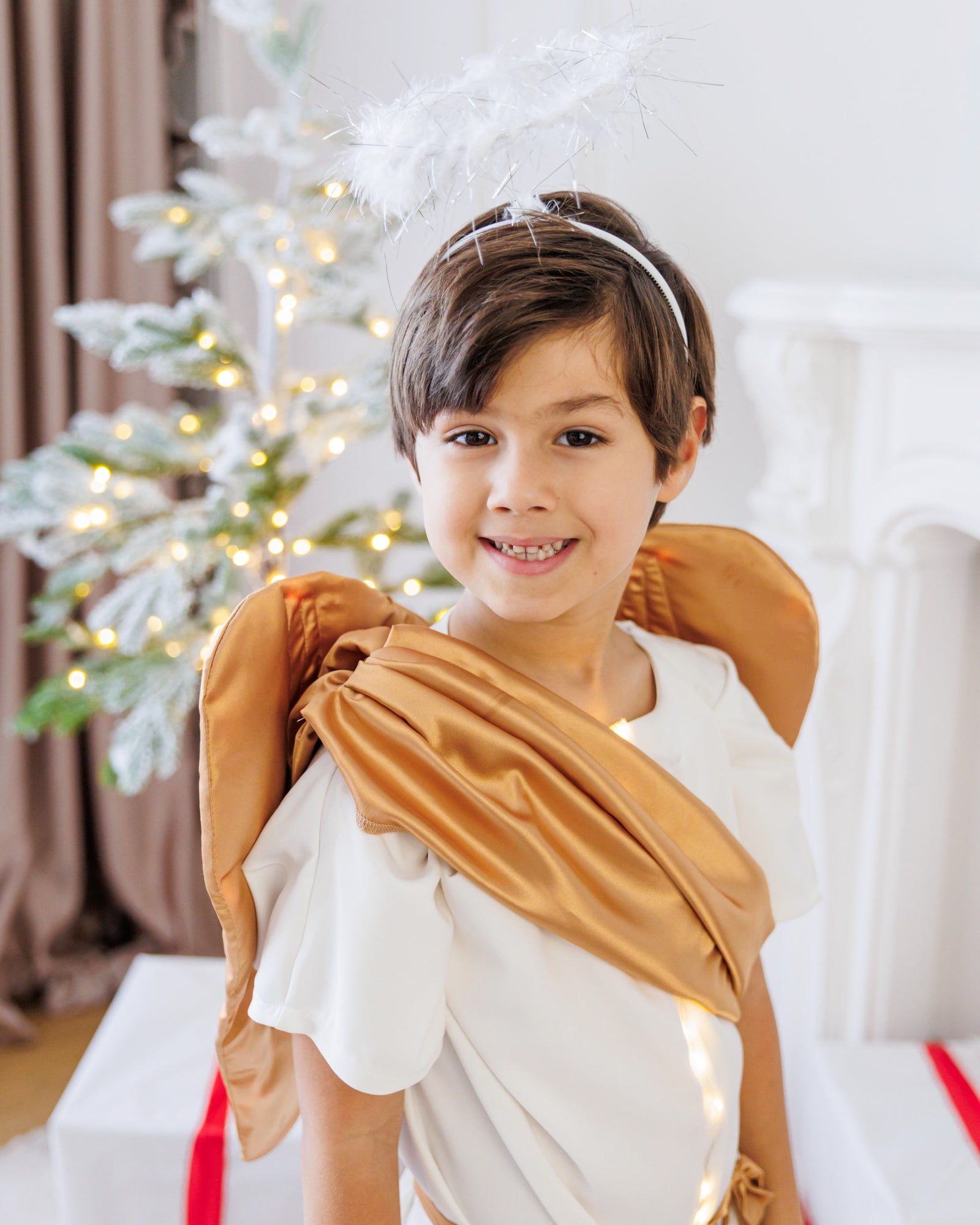 Boy's White Angel Costume with Lights, 5 Pieces