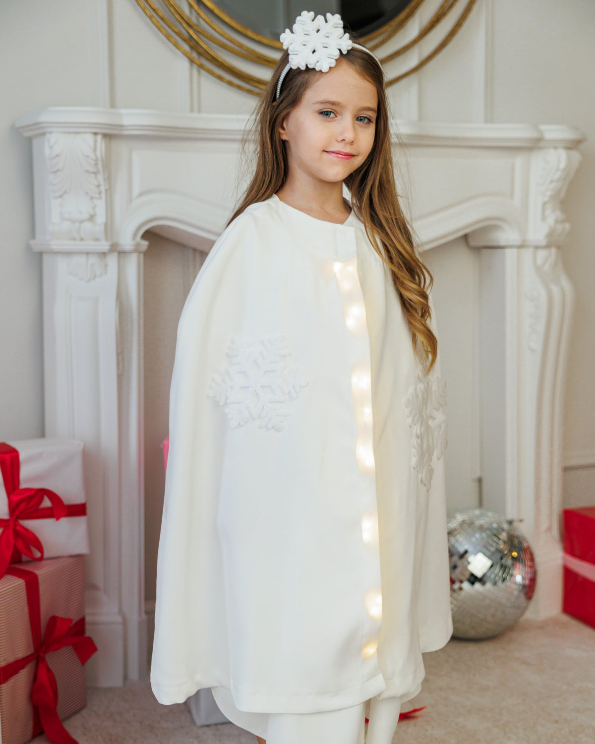 Snowflake Costume with Lights, Cape + Headband, for Little Girls