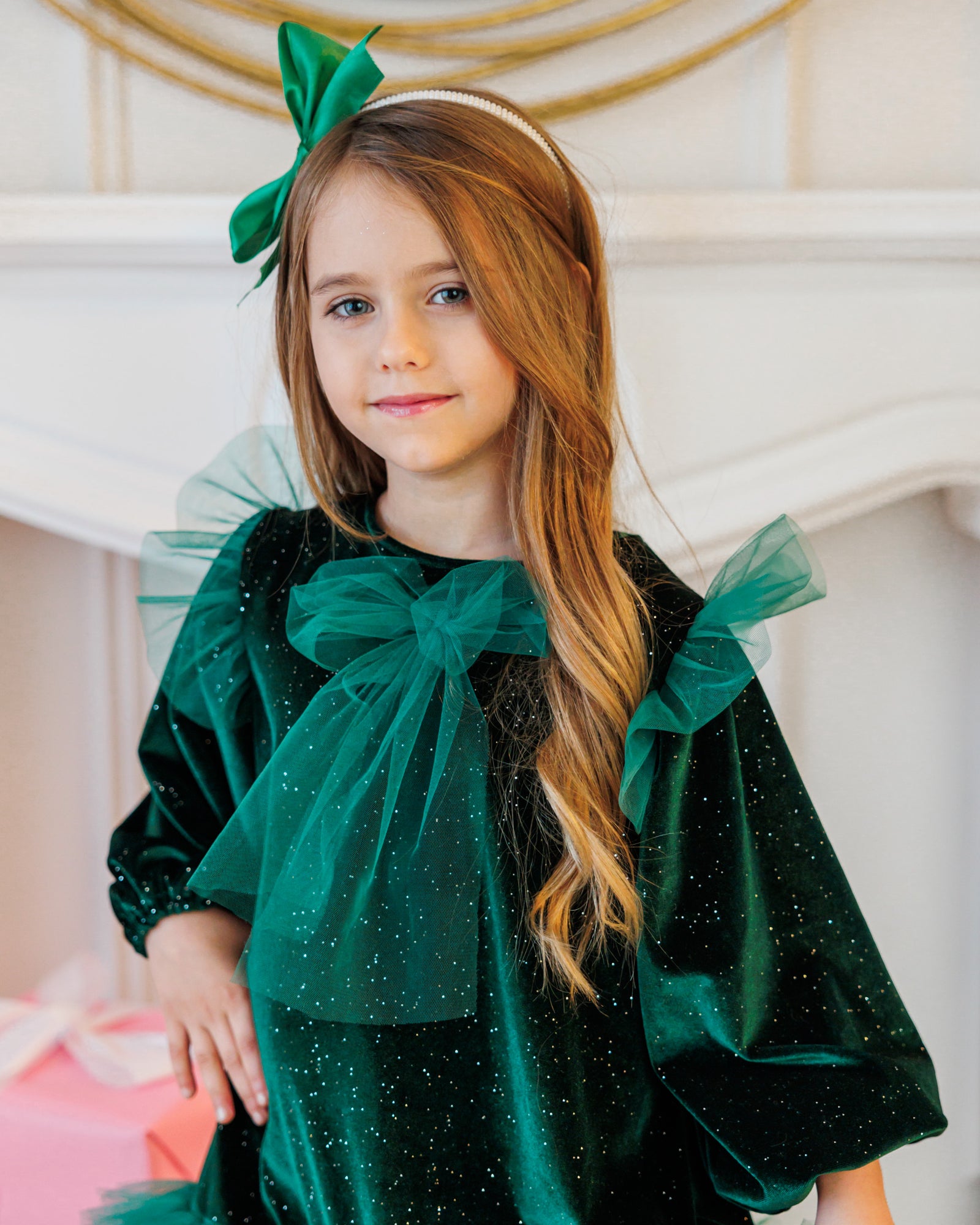 Headband with Pearls and Green Bow, Spring Fairy