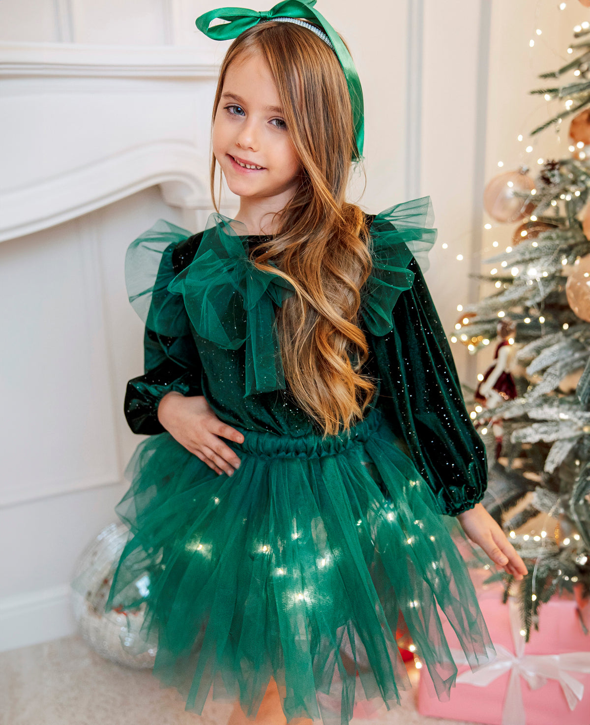Royal Green Outfit Skirt+Blouse+Headband
