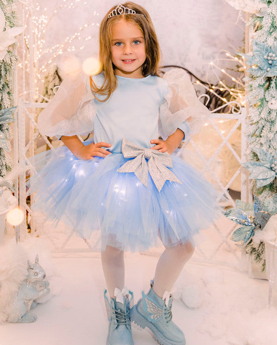 Light-Up Skirt, Blue, Ice Princess with Silver Bow