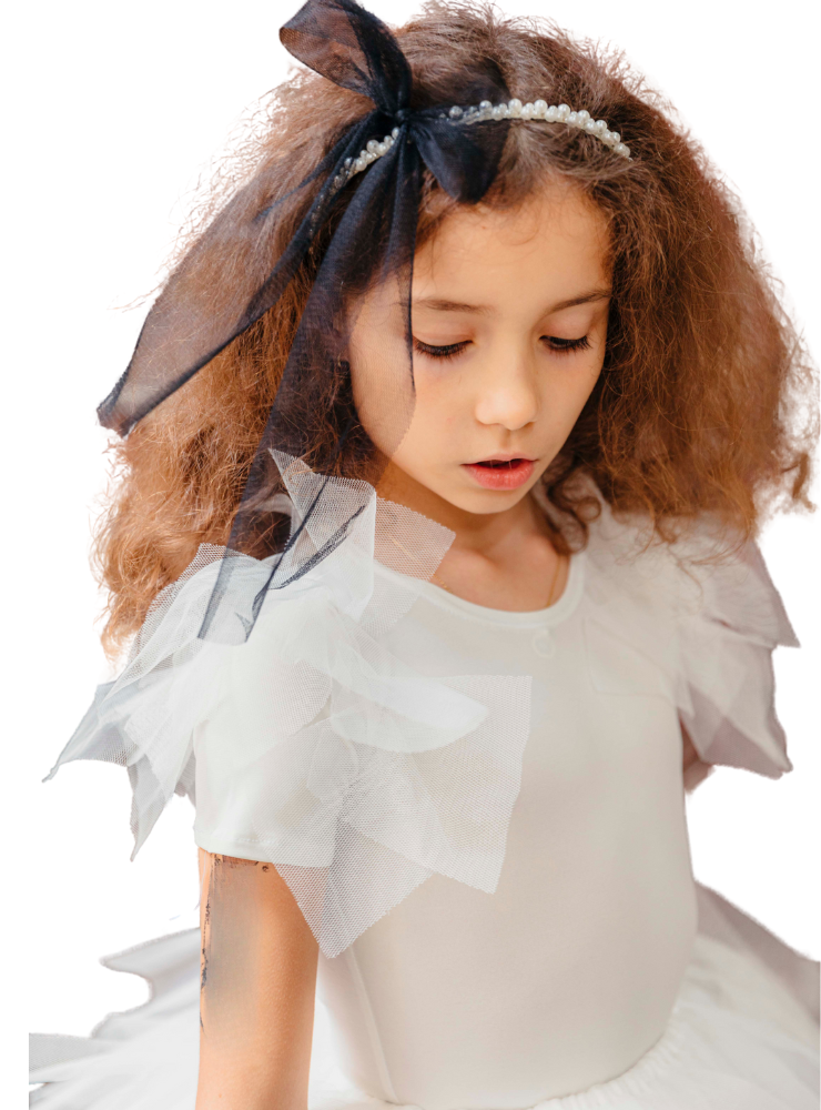 White Bodysuit with Tulle Ruffles