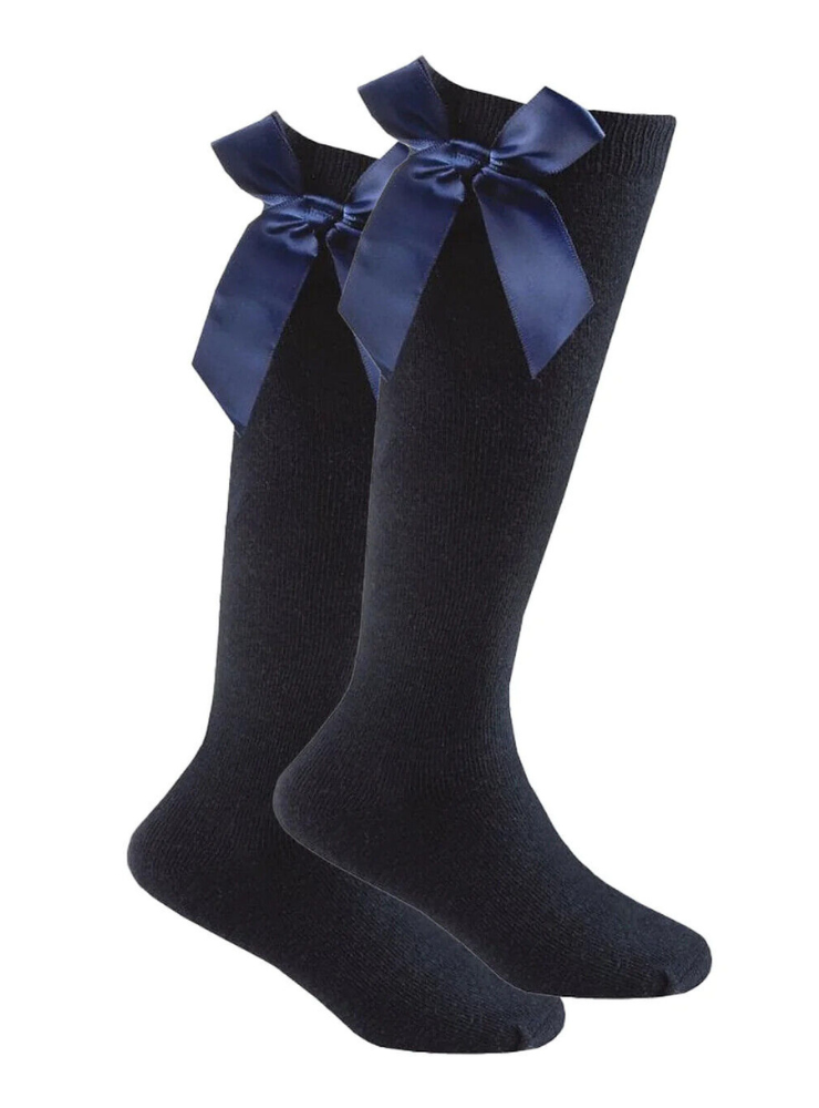 Navy Blue Bow Socks, for School/Kindergarten