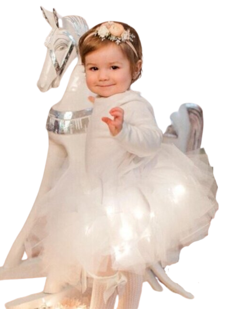 White Baby Christening and Baptism Skirt with Lights