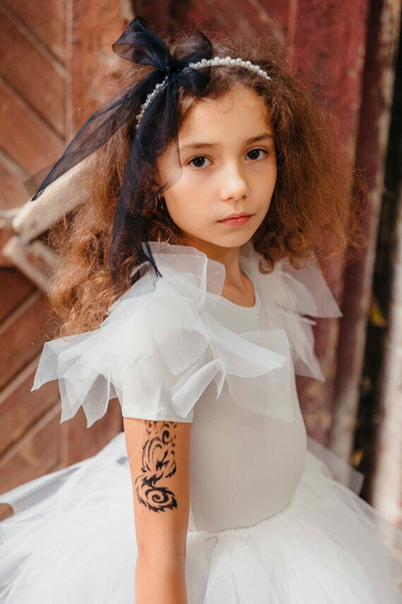 White Bodysuit with Tulle Ruffles