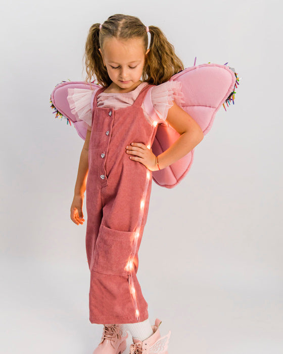 Girls' Pink Overalls with Lights, Ages 3-4