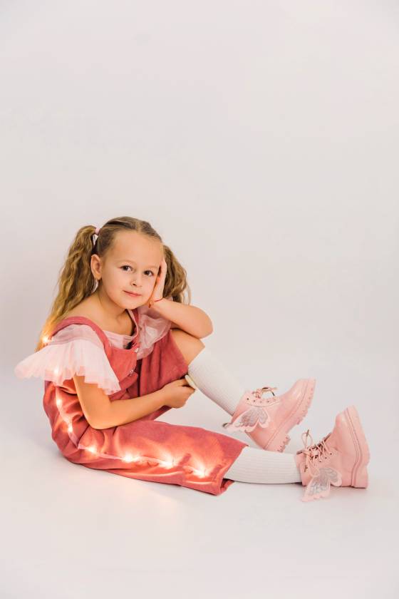 Girls' Pink Overalls with Lights, Ages 3-4