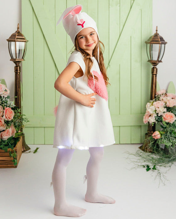 Easter Dress with Lights, White with Pink Heart, 2-4 years