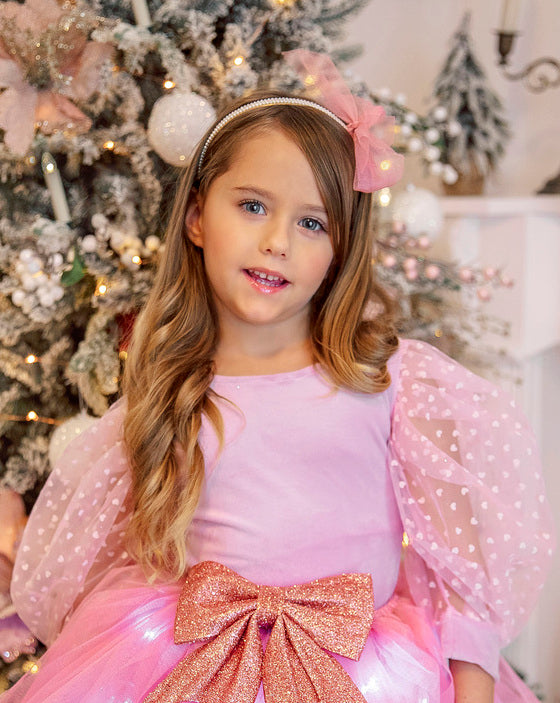 Pink Soft Velvet Bodysuit with Puff Sleeves