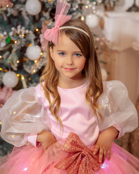Pink Taffeta Crop Top with Puff Sleeves