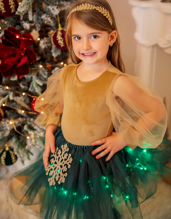 Christmas Royal Green Skirt with Lights
