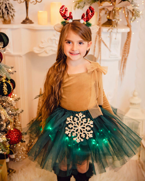 Christmas Royal Green Skirt with Lights