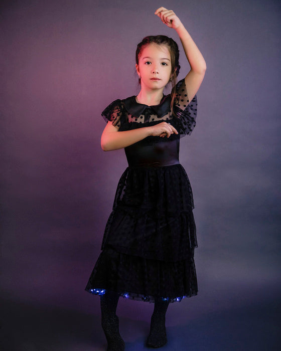 Girls' Black Wednesday Dress with Lights