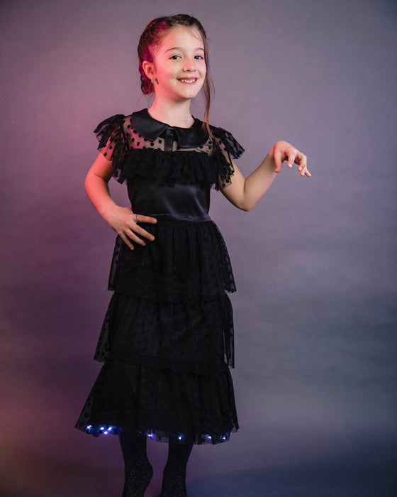 Girls' Black Wednesday Dress with Lights