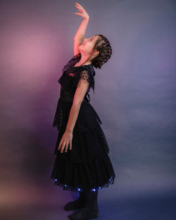 Girls' Black Wednesday Dress with Lights