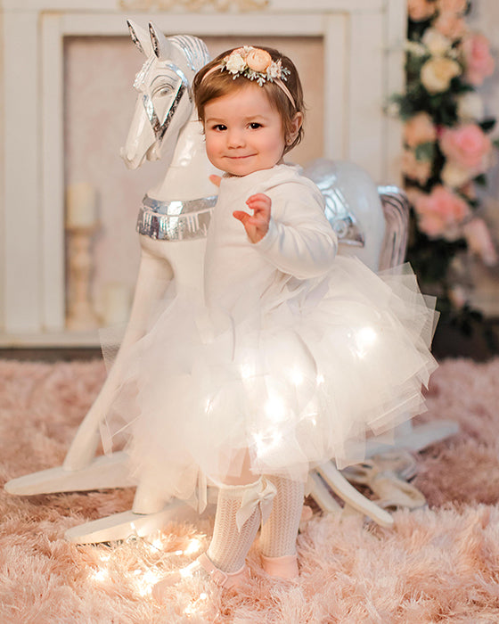 White Baby Christening and Baptism Skirt with Lights