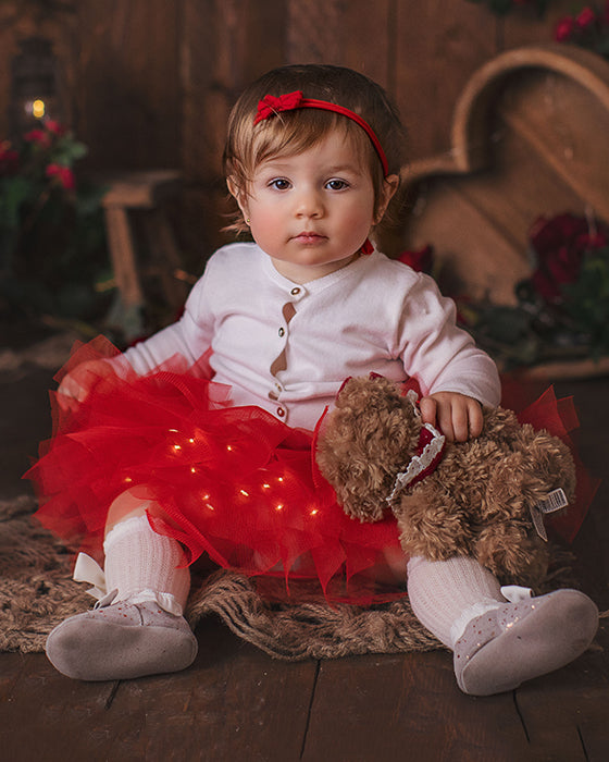 Red Baby Christening and Baptism Skirt with Lights 